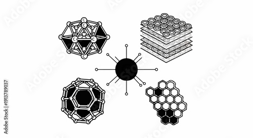 Molecular structures buckyball, nanotube, fullerene, atomic lattice