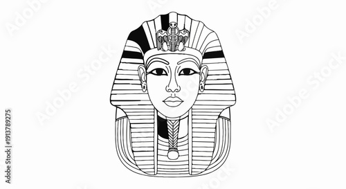 Outline drawing of a pharaoh's head with cobras on the headdress