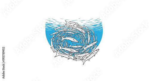 School of fish swimming in a circular pattern beneath the ocean's surface