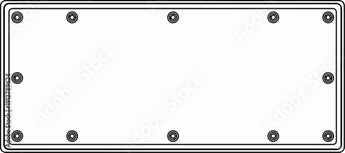 Outline of a blank rectangular license plate with mounting holes