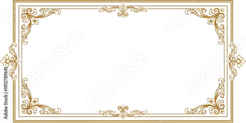 An ornate gold frame with decorative corners and borders, vector illustration, graphic design element