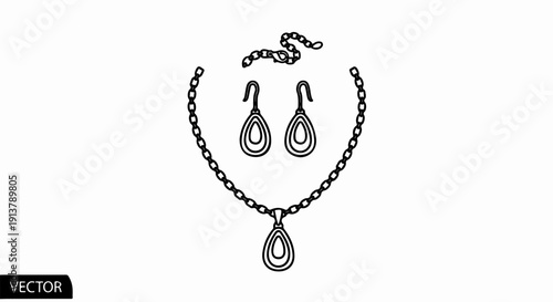 Outline of a necklace and matching teardrop earrings with chain detail