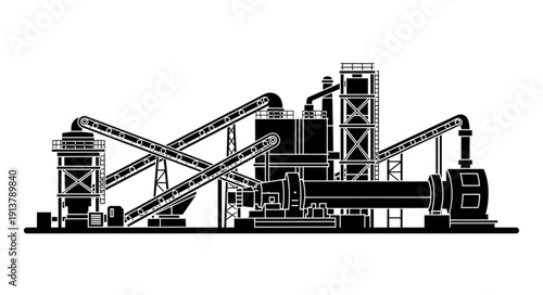 Industrial facility with conveyor belts and machinery.