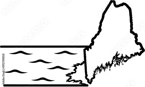Outline of a state bordering a body of water with wavy lines