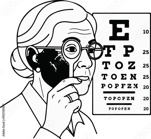 Person undergoing vision test with eye chart and occluder