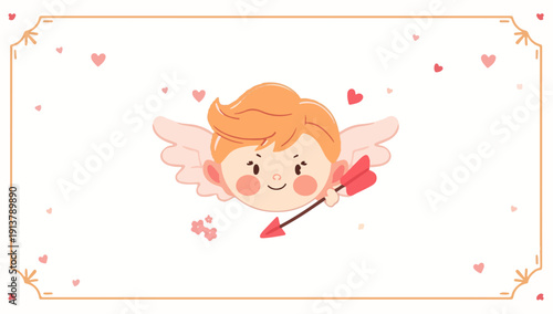 vector illustration of a Valentine's Day cupid element in a flat design style, featuring a small, winged figure with a bow and arrow