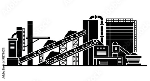 Industrial factory with conveyor belts and machinery.