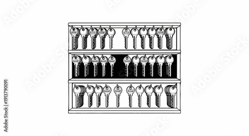 Multiple rows of keys displayed on a white background