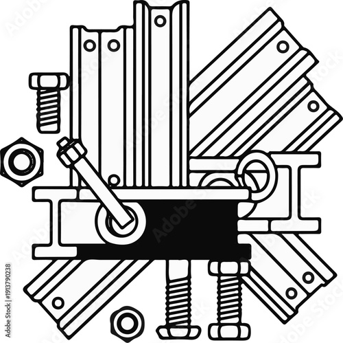 Mechanical assembly with metal components, fasteners, and bracing