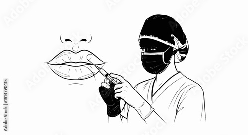 Medical professional administering injection to lips for aesthetic enhancement