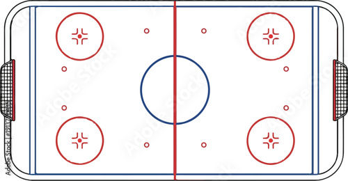 Overhead view of a clean, stylized ice hockey rink with nets