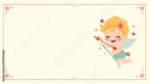 vector illustration of a Valentine's Day cupid element in a flat design style, featuring a small, winged figure with a bow and arrow