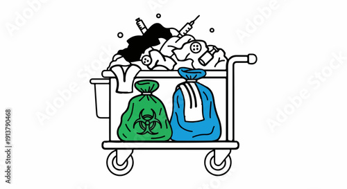Medical waste cart with hazardous and general trash bags
