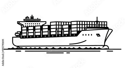 Container cargo ship sailing on the ocean with cargo containers on deck.