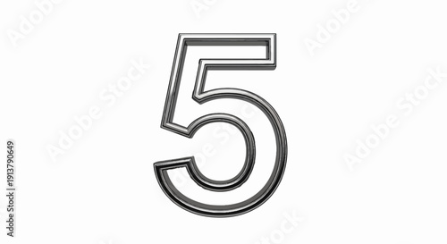 Metallic number five with glossy chrome finish and sharp edges