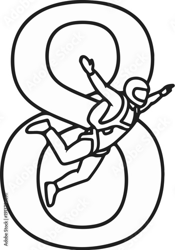 Number eight formed by a skydiver in freefall, outline graphic