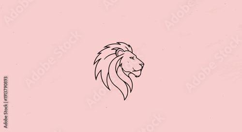 Minimalist black line art of a lion's profile on a textured pink background