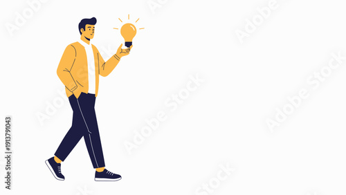 Man Holding Glowing Light Bulb, Symbolizing Innovation and New Ideas