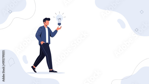Man Holding Glowing Light Bulb, Symbolizing Innovation and New Ideas
