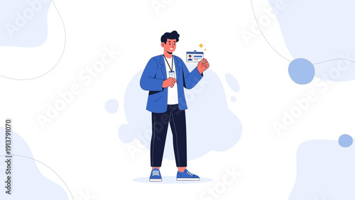 Man holding identification card, employee badge, access pass, concept of identity