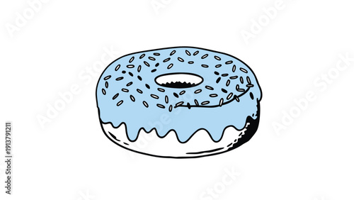 Simple illustration of a delicious doughnut with light blue icing and sprinkles