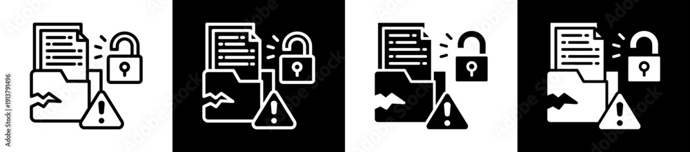 Fototapeta premium Data Leakage Icon Set In Black And White Filled Style Collection