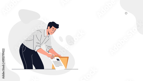 Man Organizing Documents in Folder, Business Workflow, Data Management