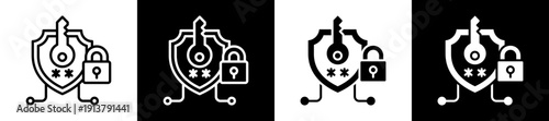 Encryption Key Icon Set In Black And White Filled Style Collection