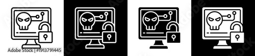 Cyber Attack Icon Set In Black And White Filled Style Collection