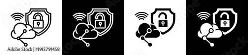 Secure Transmission Icon Set In Black And White Filled Style Collection