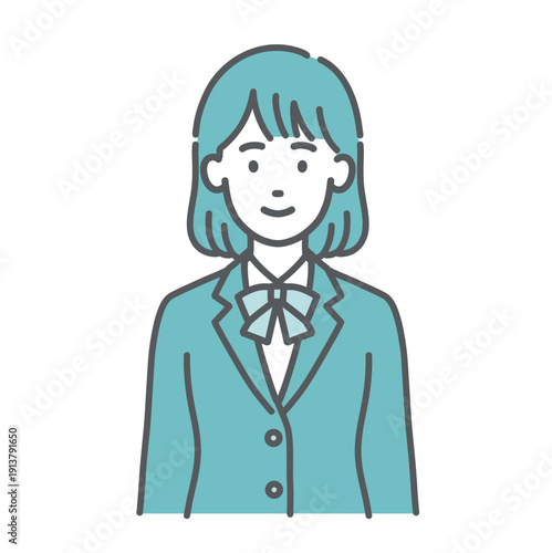 笑顔のティーン女性・女子学生のイラスト（制服・上半身）