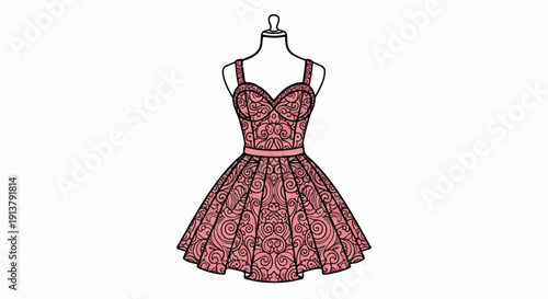 Pink lace dress with vintage sweetheart neckline and flared skirt