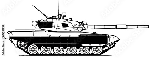 Side view line drawing of a tracked military fighting vehicle