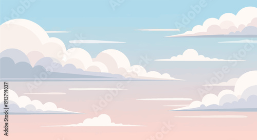 Pixelated pastel clouds drift across a gradient sky, soft and dreamy