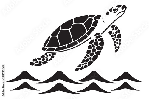 "Sea Turtle Silhouette Illustration – Artistic Ocean Waves Design"