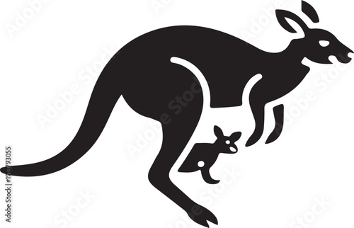 "Kangaroo with Joey Silhouette Illustration – Australian Wildlife Symbol"