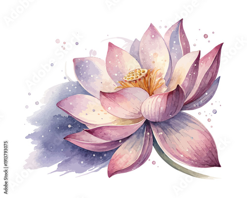 Watercolor Lotus Blossom, Soft Pink Floral Vector Isolated on White