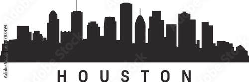 Houston city skyline silhouette vector illustration with modern skyscrapers and bold Houston typography, panoramic urban cityscape design, isolated on white background for travel branding.