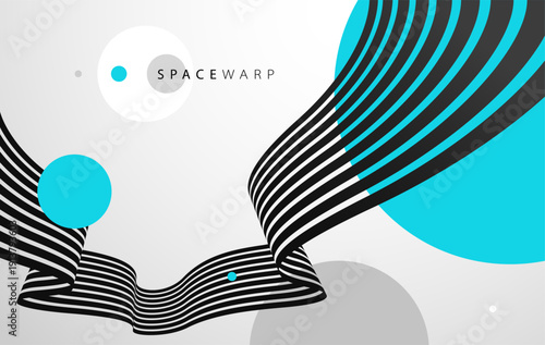 3D perspective lines and circles vector abstract background, curve stripes ribbon bent wallpaper, road journey concept, dynamic wallpaper.