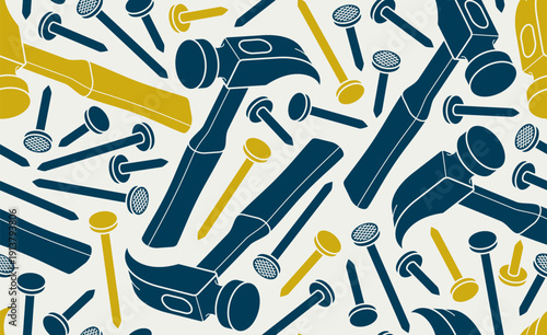 Nails seamless pattern, vector steel pins construction theme tiling background, work endless wallpaper.