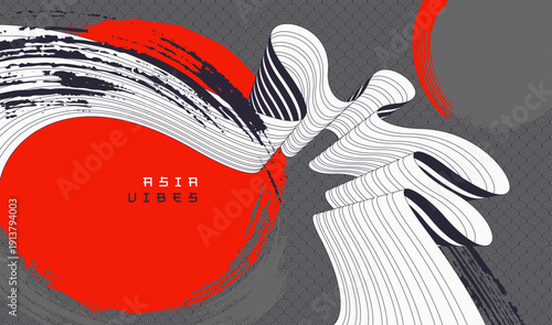 Asia style red bright vector abstract background, painted wallpaper in Japan style, dynamic lines in 3D perspective.