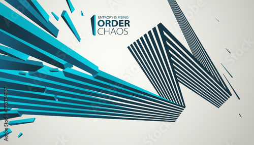 Chaos and order vector concept abstract background with lines explosion to debris in decay, 3D wallpaper with perspective lines going to chaos of destruction.