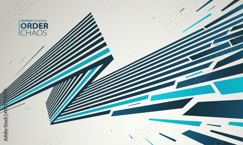 Entropy concept vector abstract background with debris flying in chaos, destruction theme wallpaper, exploded pieces disorder 3D design