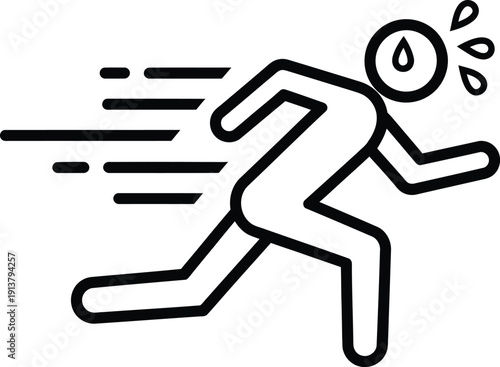 Silhouette of a person running quickly with sweat drops