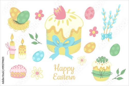 Flat simple easter collection with cake