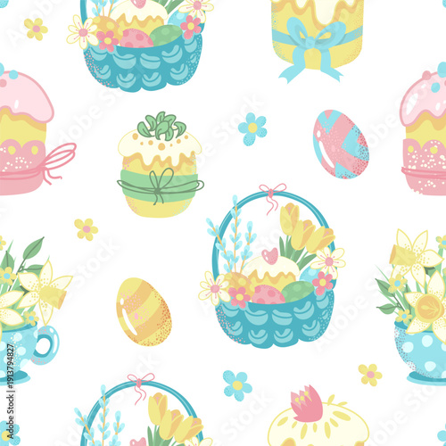 Easter seamless pattern with basket