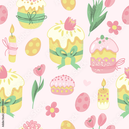 Easter seamless pattern with cake