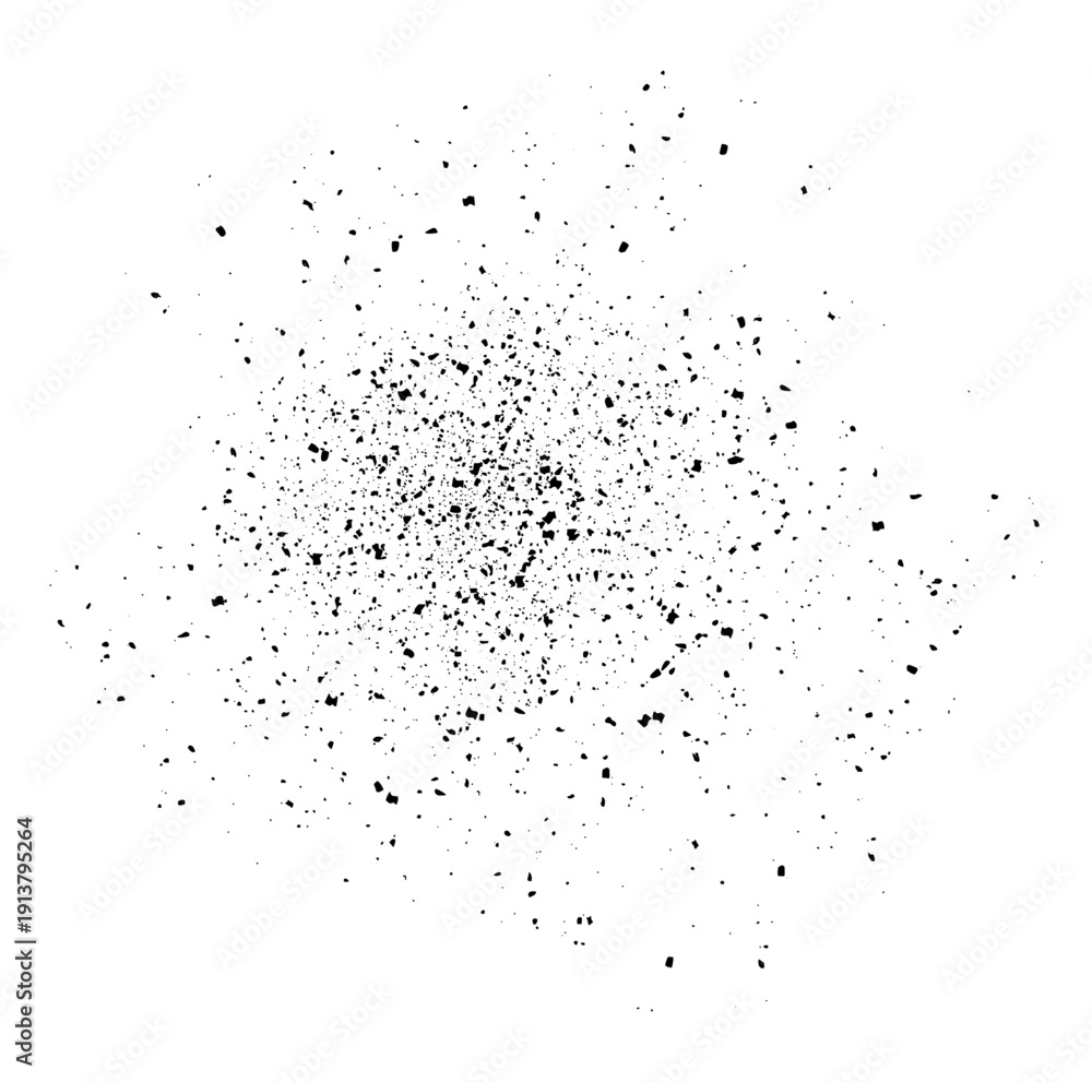 Obraz premium Abstract black ink splatter spray texture with dust particles.