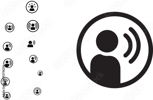 Business contact signal icon enclosed in a circular boundary vector silhouette.