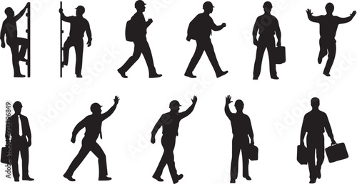 Businessman Silhouettes in Various Poses and Actions Walking